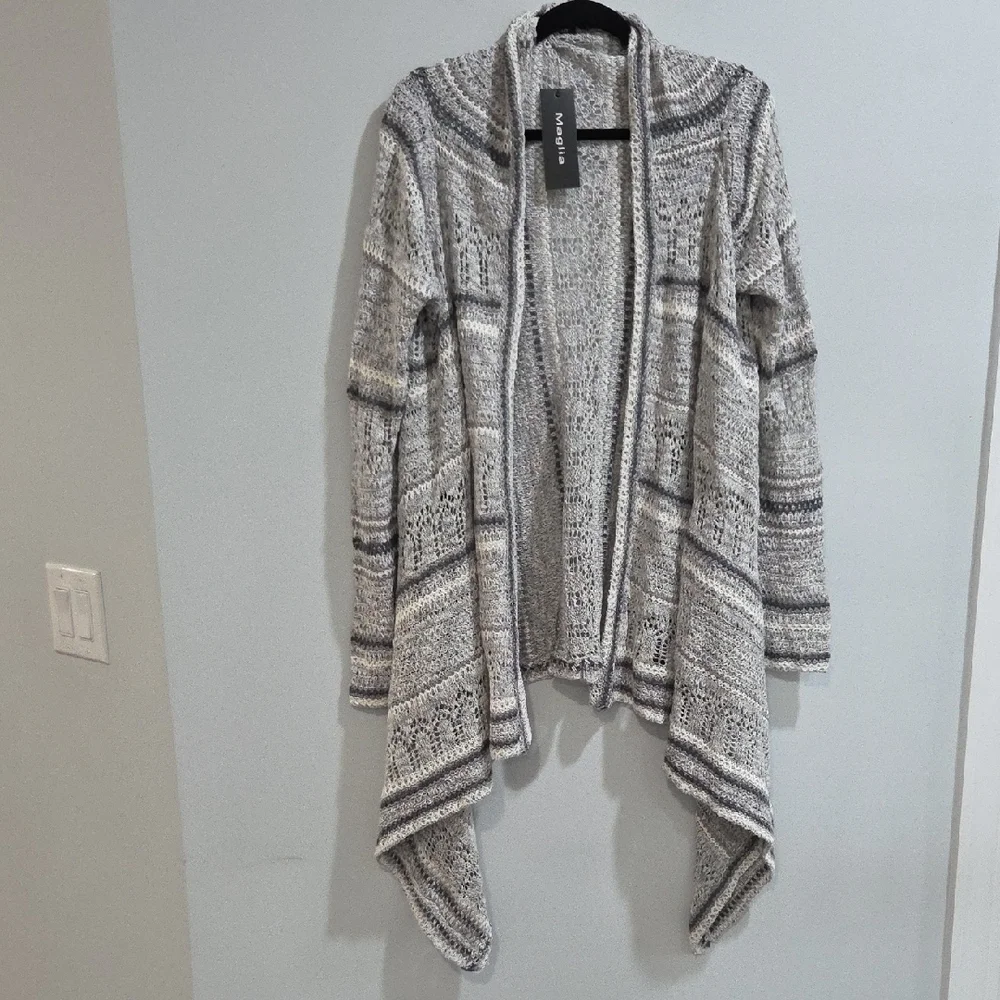 Elegant Gray Knit Cardigan Maglia Sz M 100% Cotton New With Tag